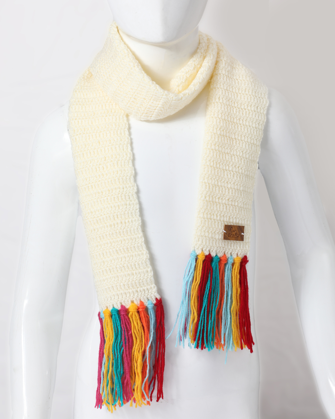 Stall Crosia Muffler Off White Handmade Woollen Hand Knitted