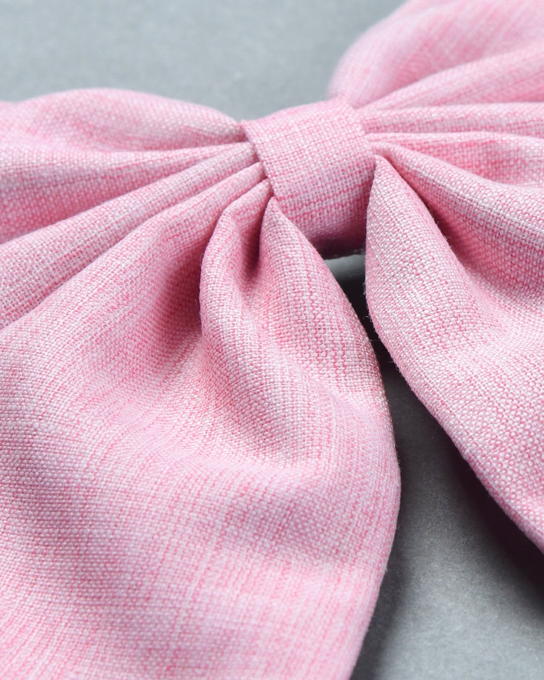 Linen Embroided Bow Hairclip - Pink