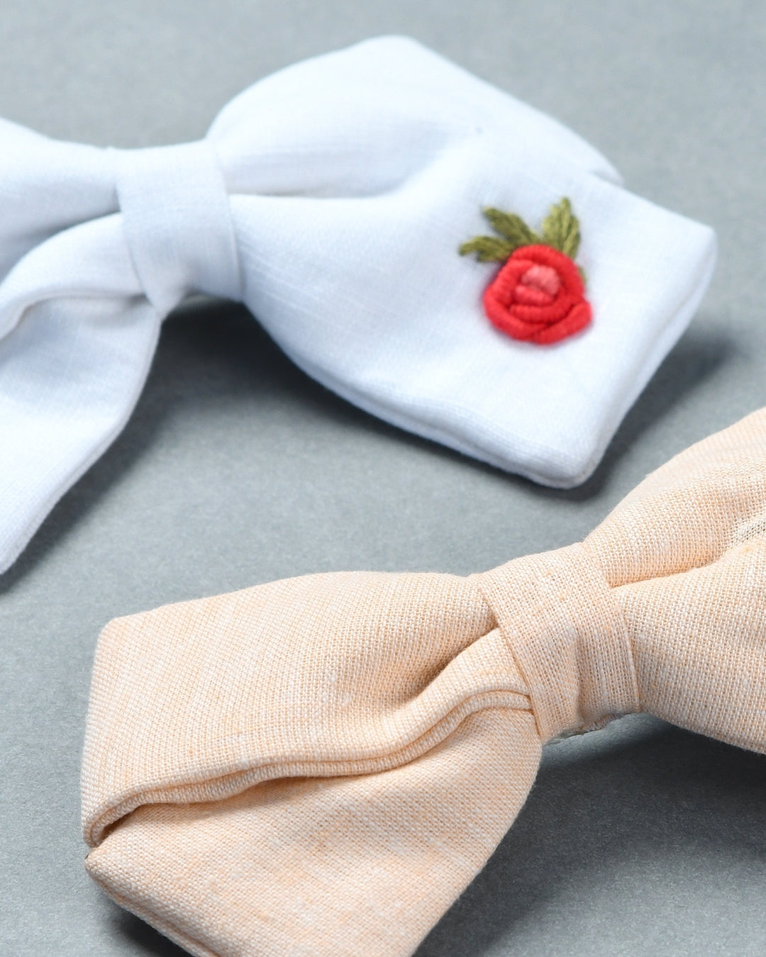 Pack Of 2 Linen Embroided Bow Hairclips - Multicolor