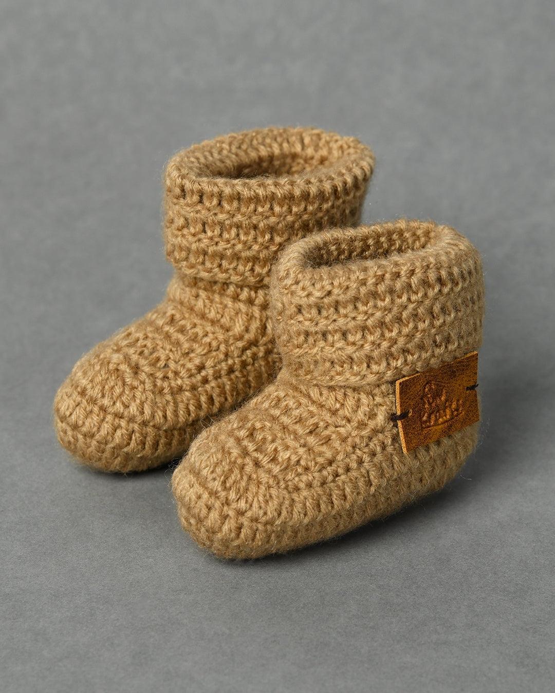 Beige Handmade Woollen Booties for Kids