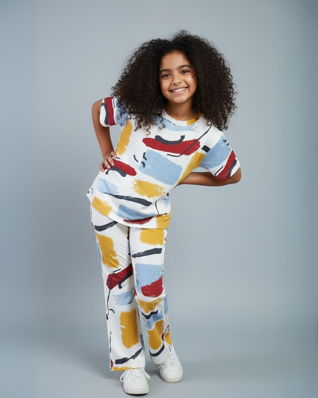 Multicolor Premium Cotton Overall Printed T-Shirt & Pyjama Set for Girls