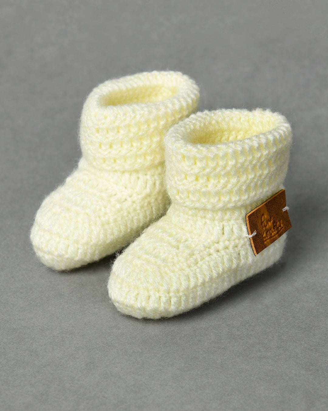 Off White Handmade Woollen Booties for Kids