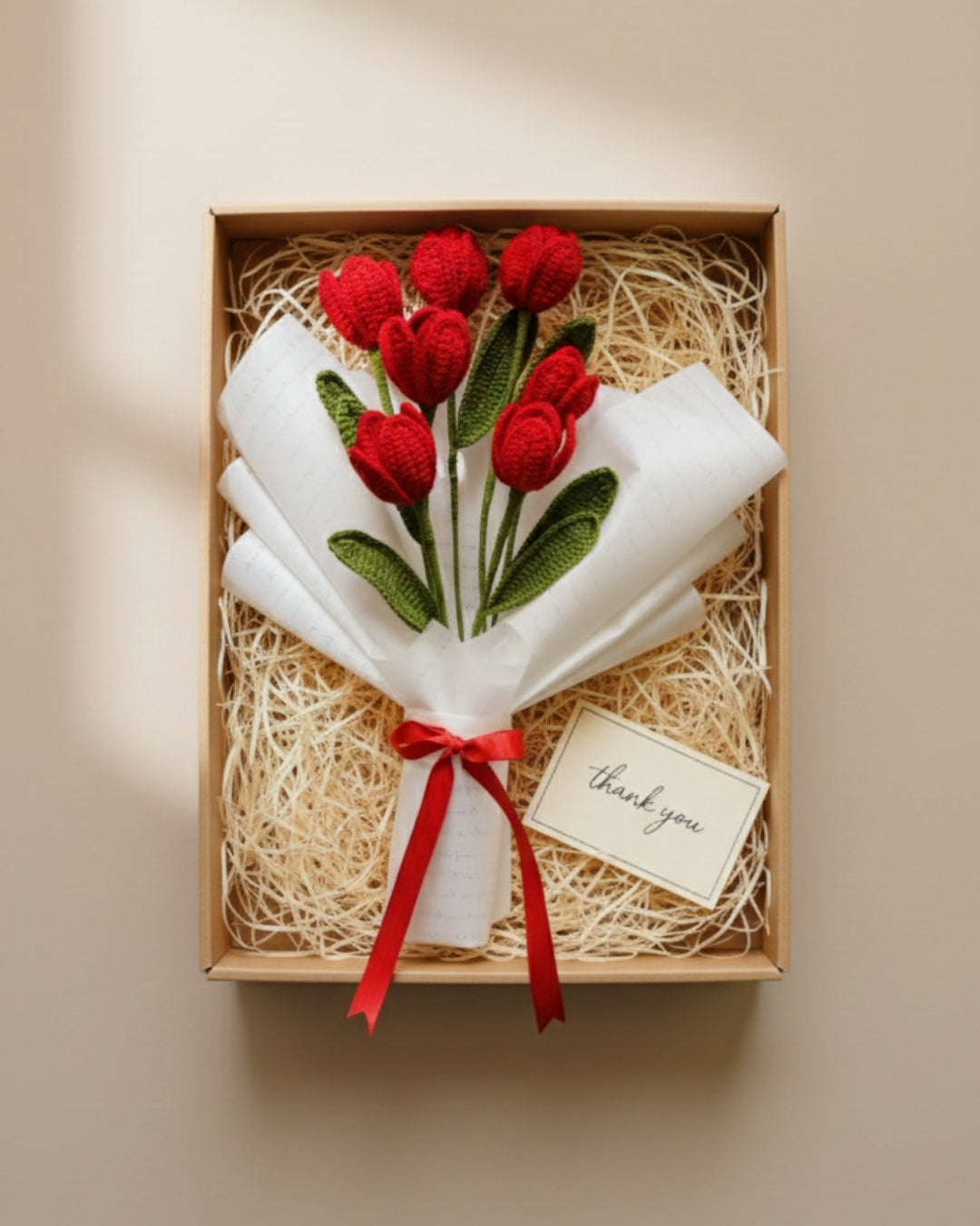 Handmade Crochet Premium Organic Thread Red Tulip Bouquet