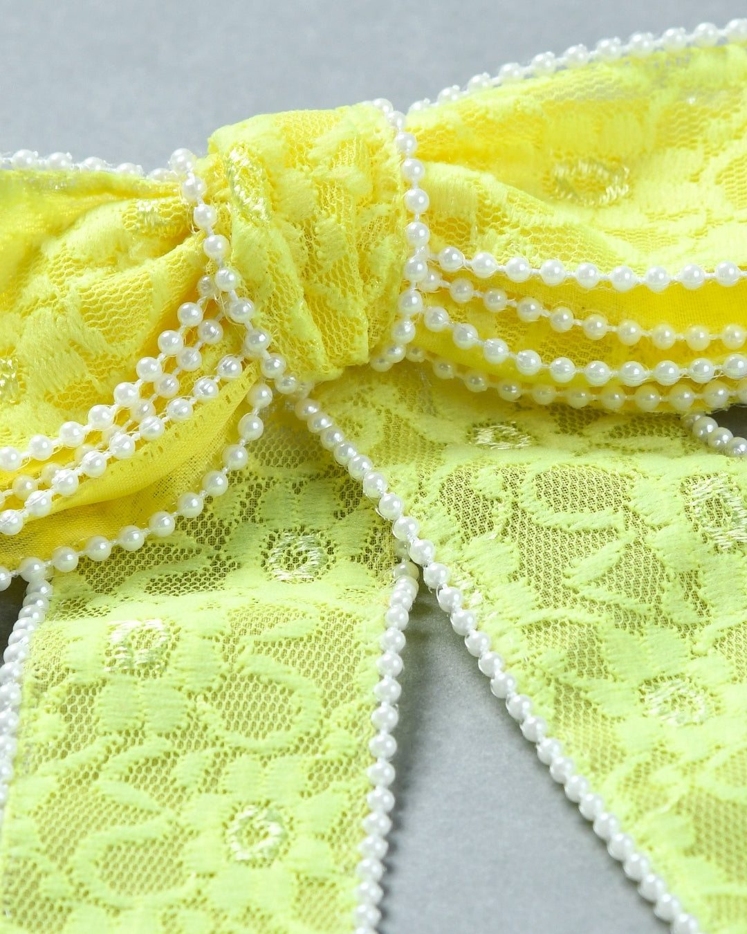 Pearl Embellished Bow Hairclip - Yellow