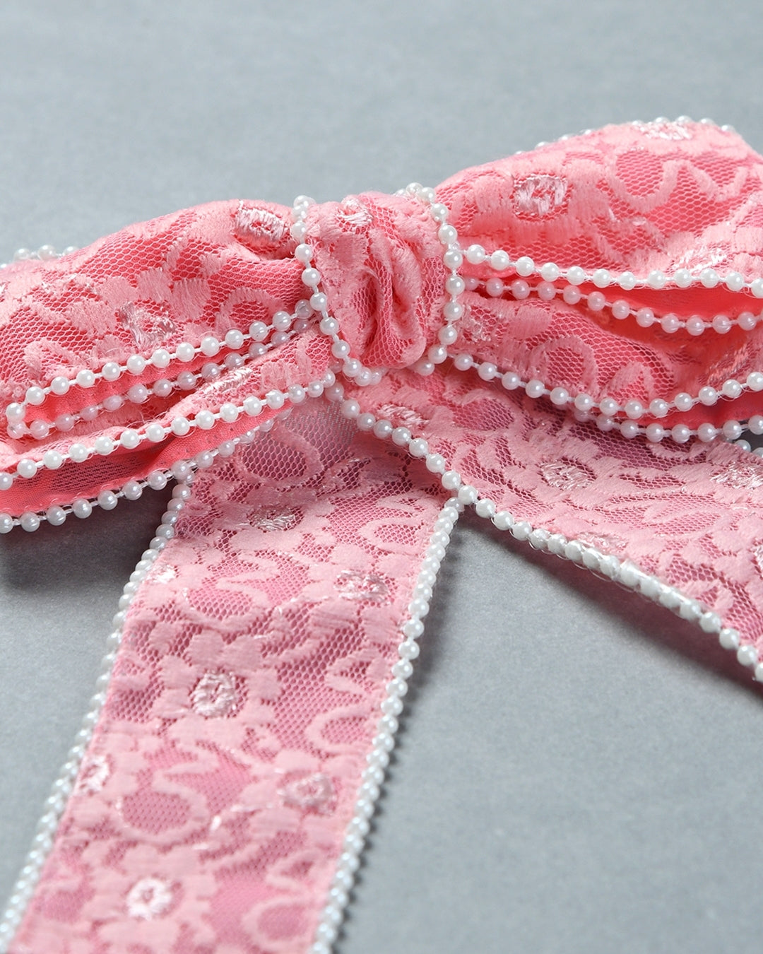 Pearl Embellished Bow Hairclip - Pink