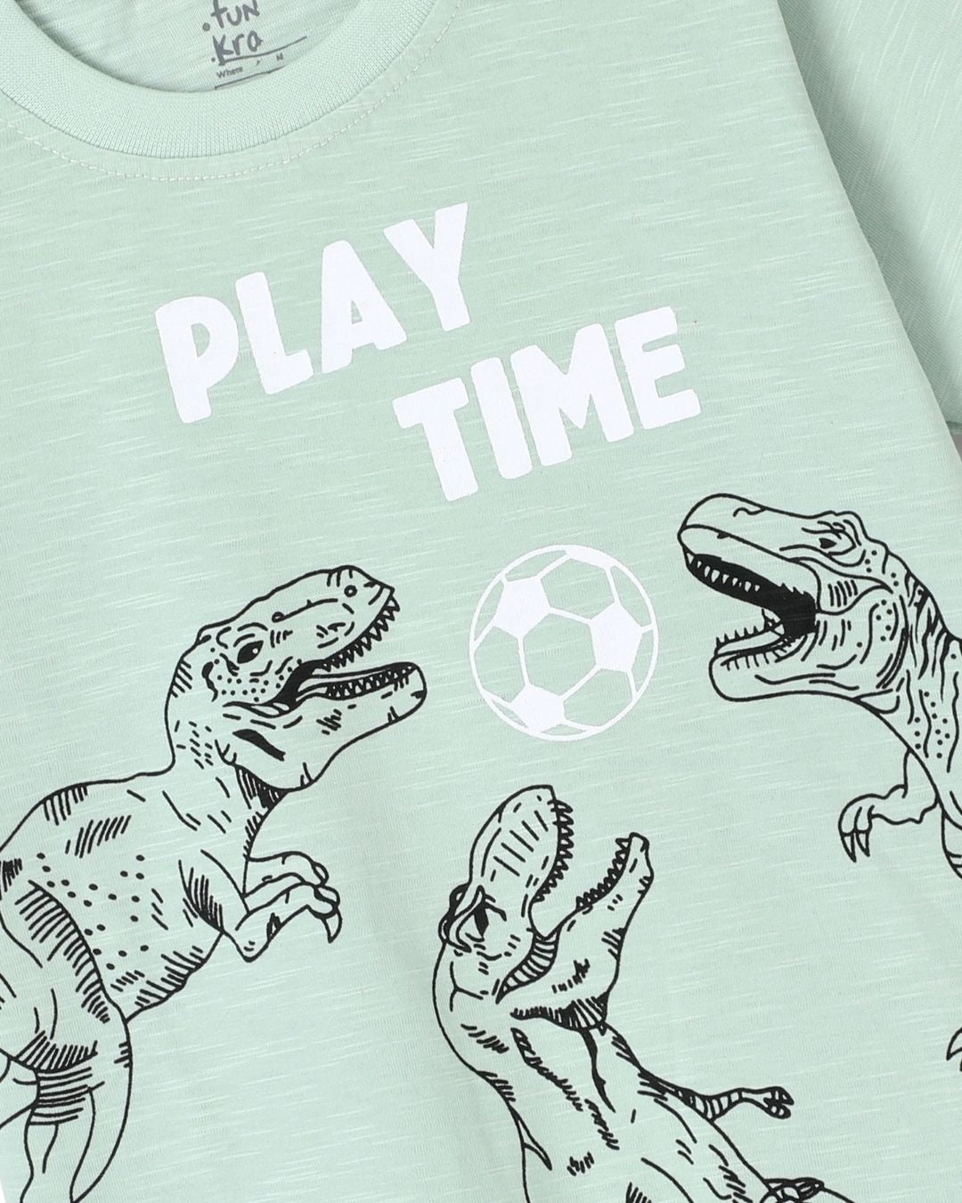 Dinosaur Printed Premium Cotton Half Sleeves Green T-Shirt with Black Shorts for Boys