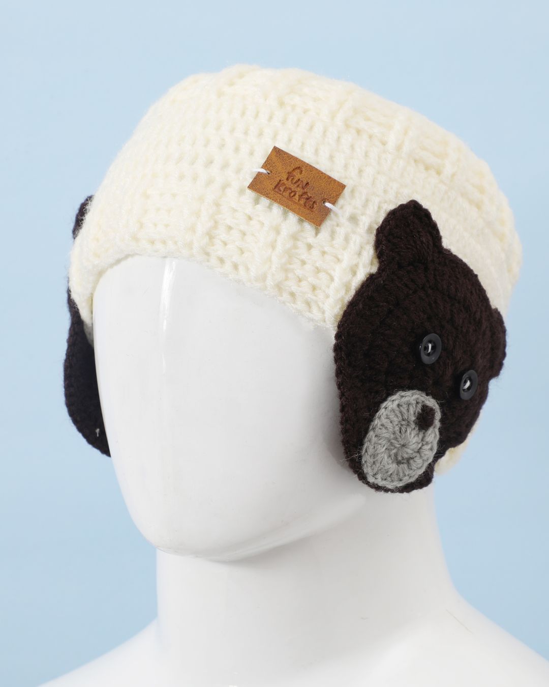 Offwhite Brown Self Design Handmade Woollen Ear Warmer Muffs