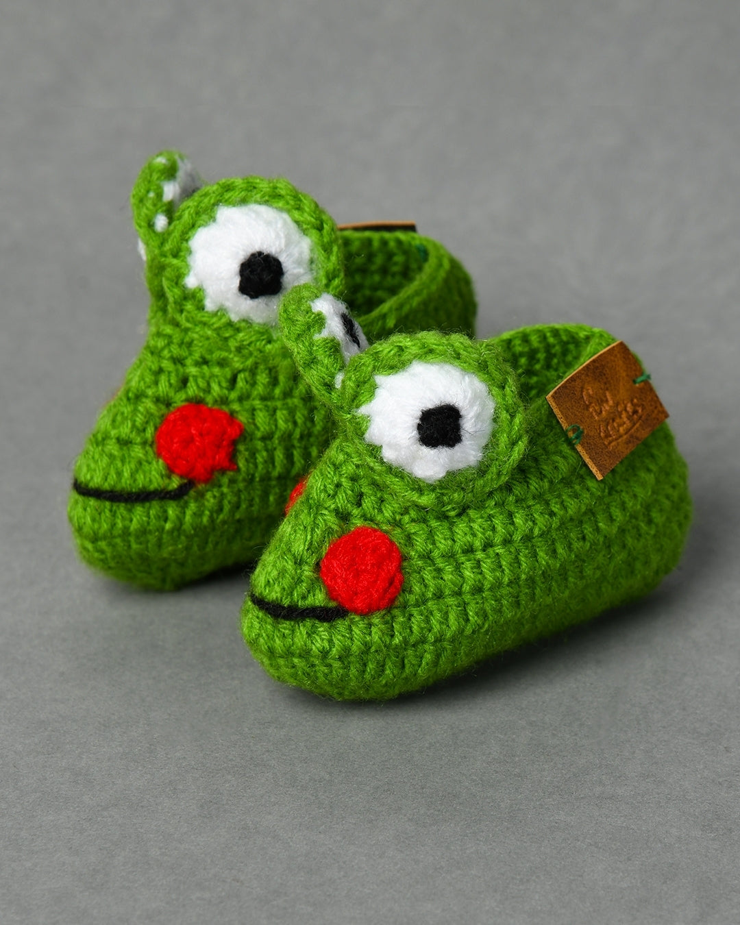Green Handmade Woollen Frog Shaped Infant Baby Booties