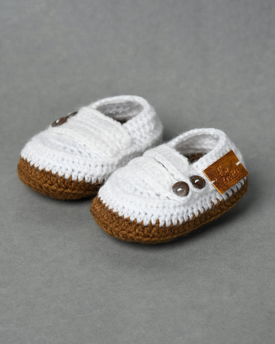 White & Brown Handmade Woollen Baby Booties
