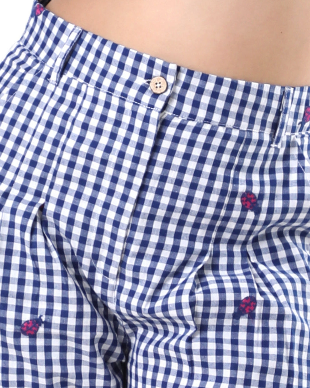 Blue Check Lady Bug Printed Loungewear with Pockets for Women