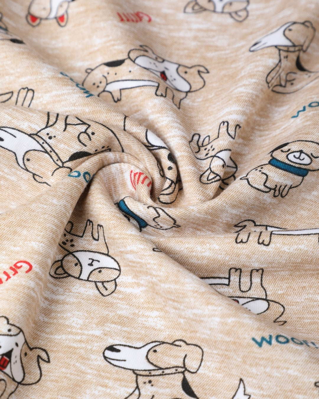 Beige Puppy Printed Premium Cotton T-Shirt & Shorts Set with Pockets for Girls & Boys