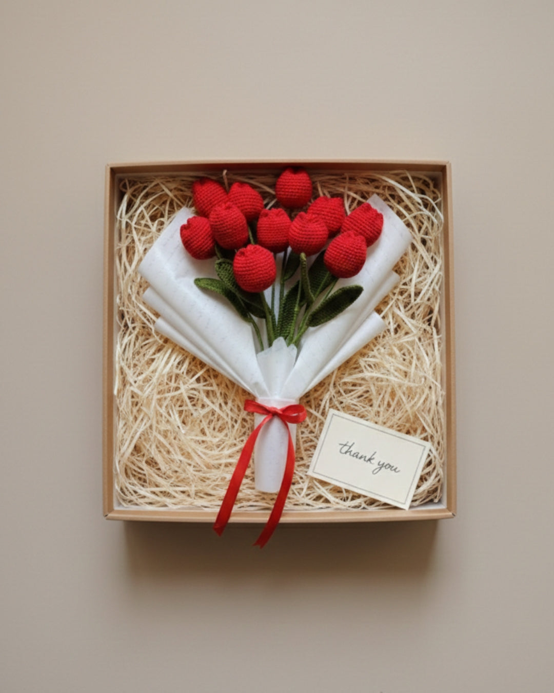 Handmade Crochet Red Tulip Jumbo Bouquet