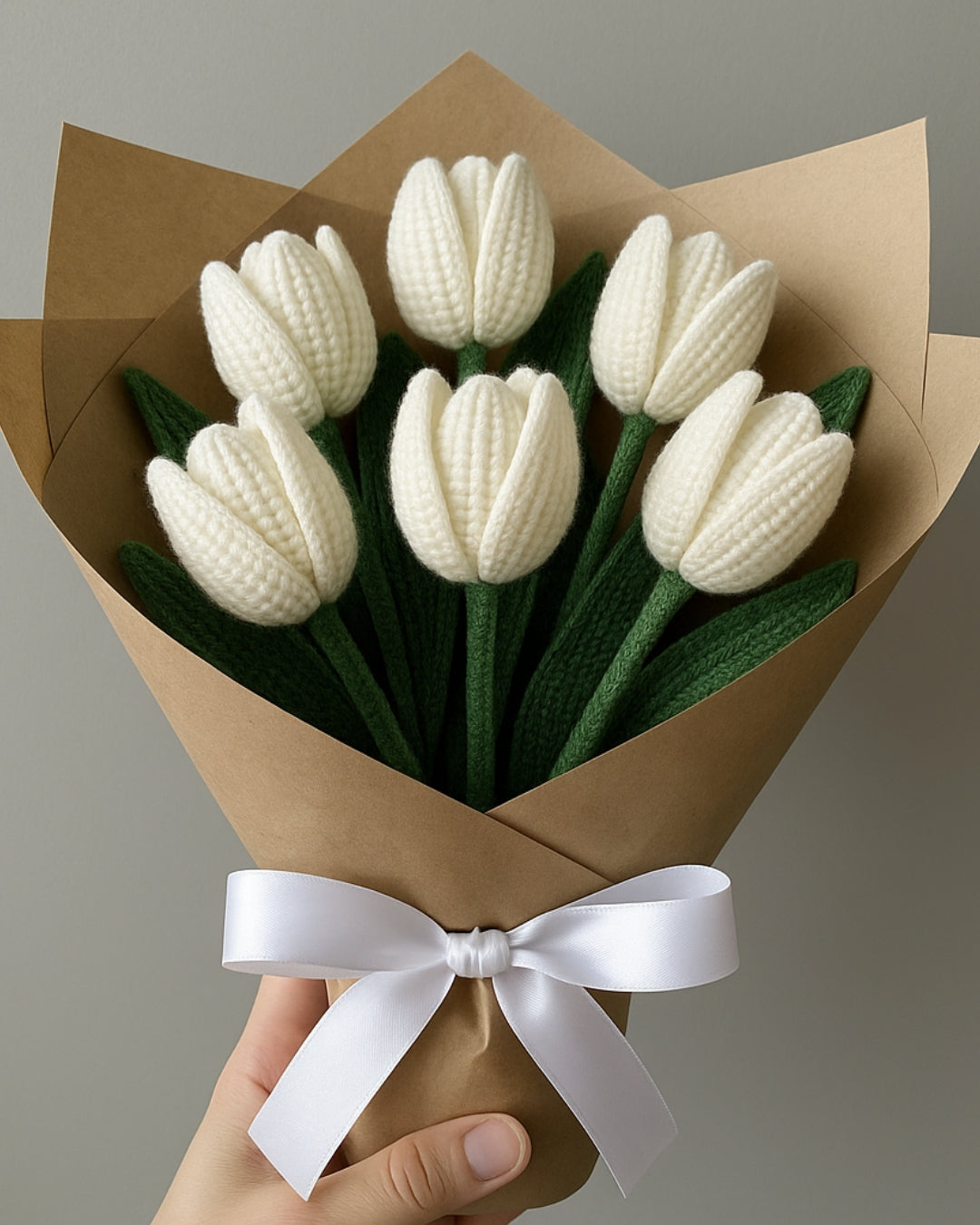 Handmade Crochet White Tulip Bouquet
