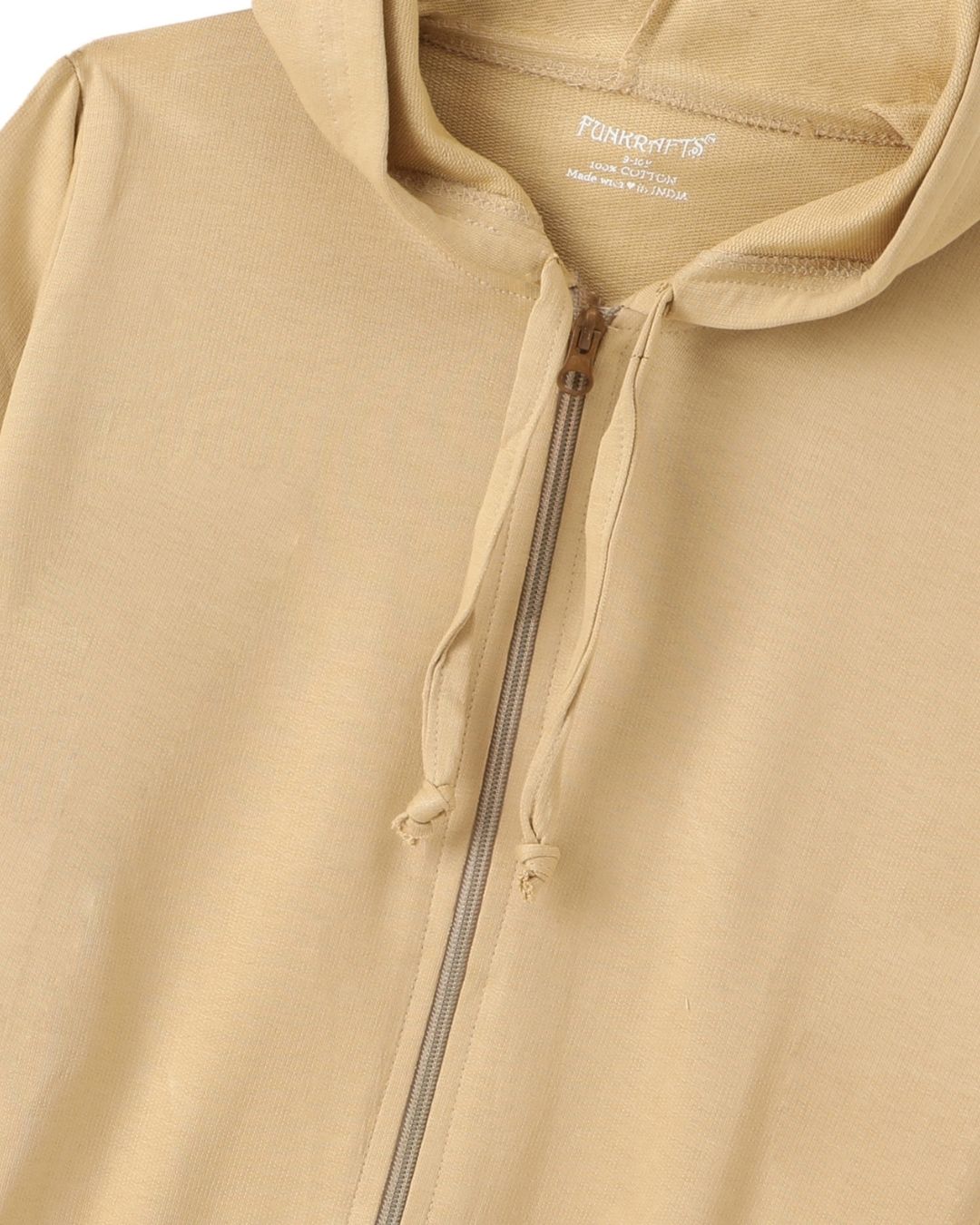 Beige Premium Cotton Full Sleeves Solid Hooded Clothing Set for Girls