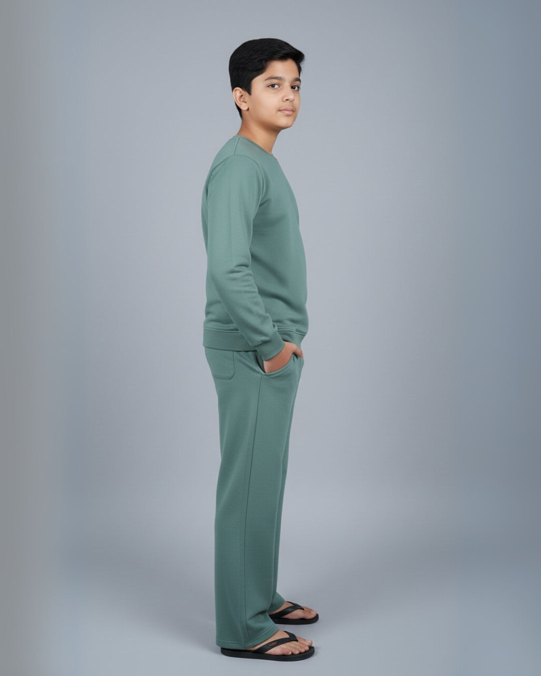 Green Premium Cotton Full Sleeves Solid Jogger Set for Boys