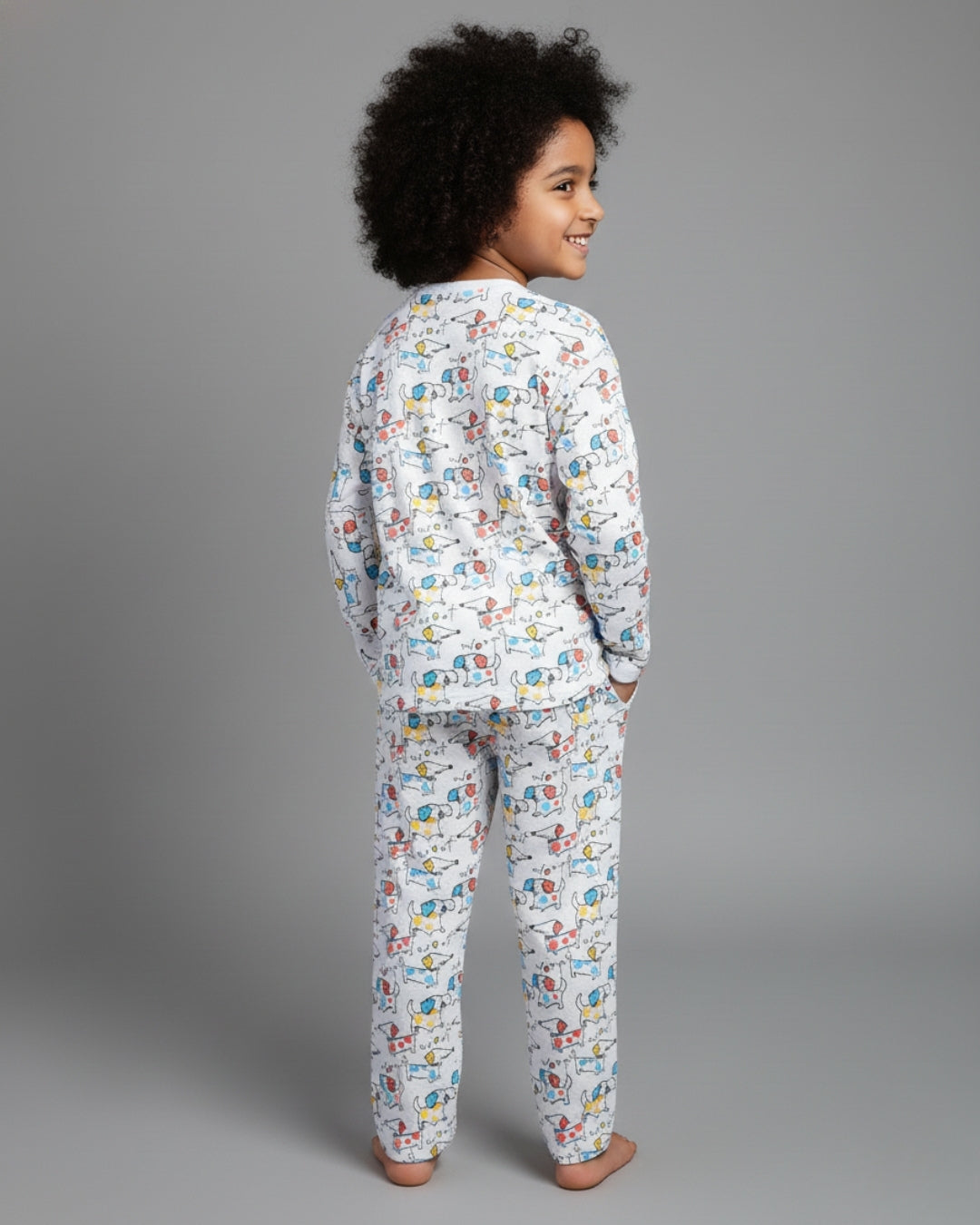 Puppy Printed Premium Cotton Full Sleeves Multicolor T-Shirt & Pyjama Set for Boys & Girls