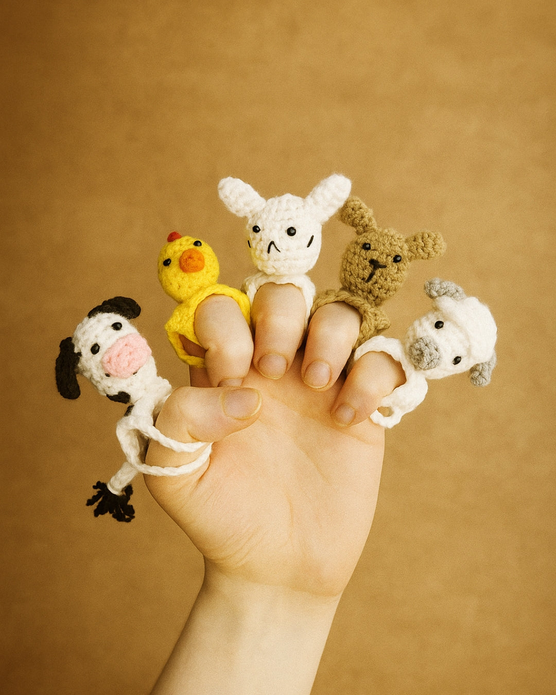 Set of 5 Crochet Adorable Handmade Finger Puppets for Fun Learning