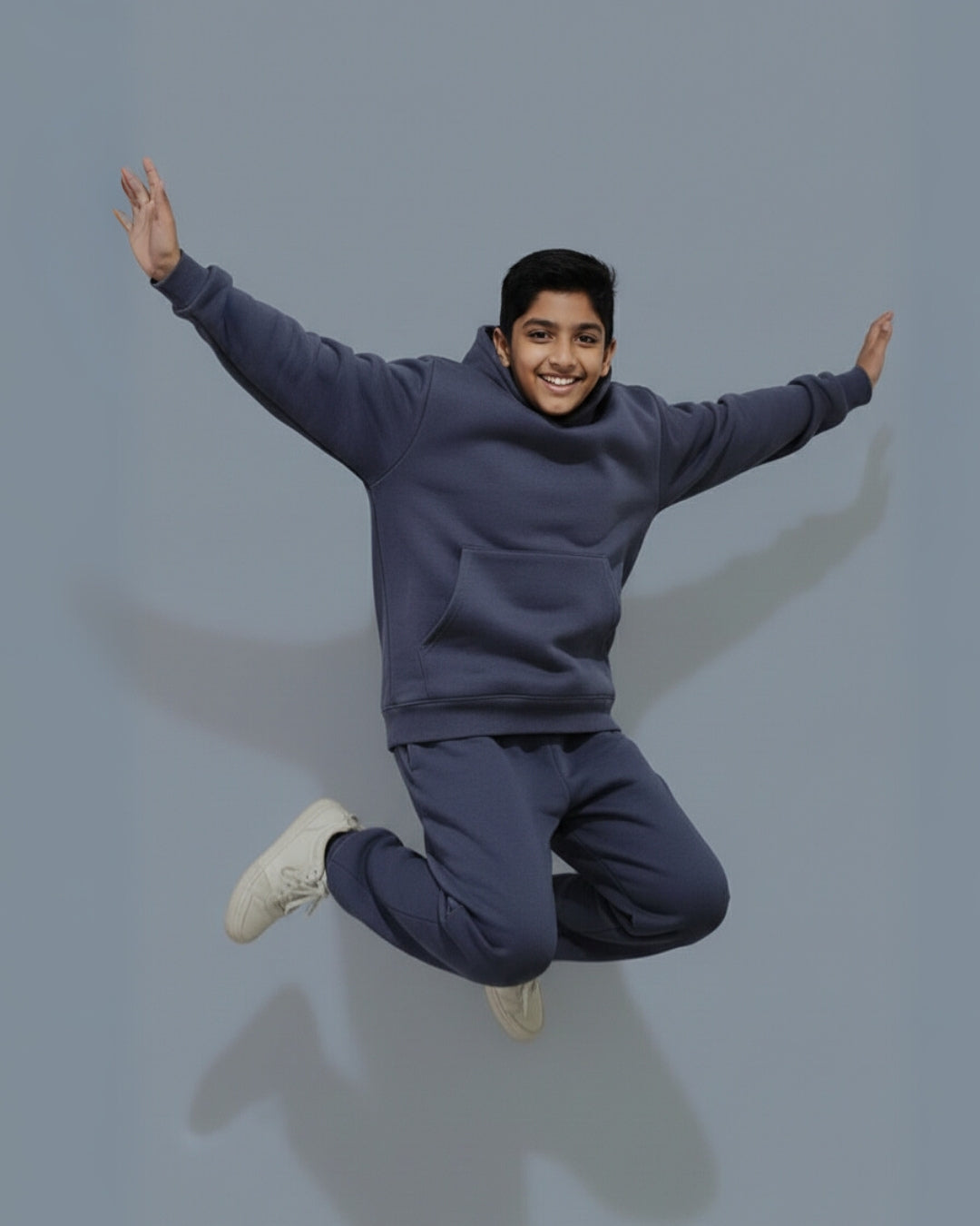 Navy Blue Premium Cotton Full Sleeves Solid Jogger Set for Boys