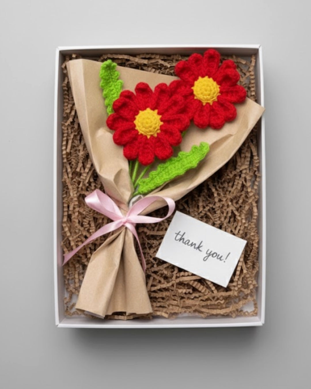 Handmade Crochet Red Daisy Bouquet