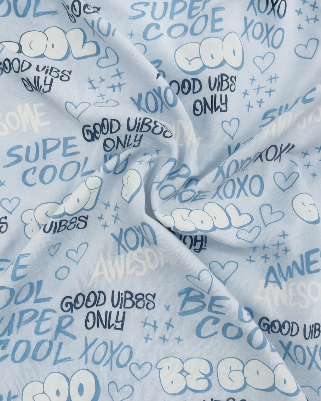 Blue Pure Cotton Cool Typographic Printed Full Sleeves T-Shirt & Pyjama Set for Boys