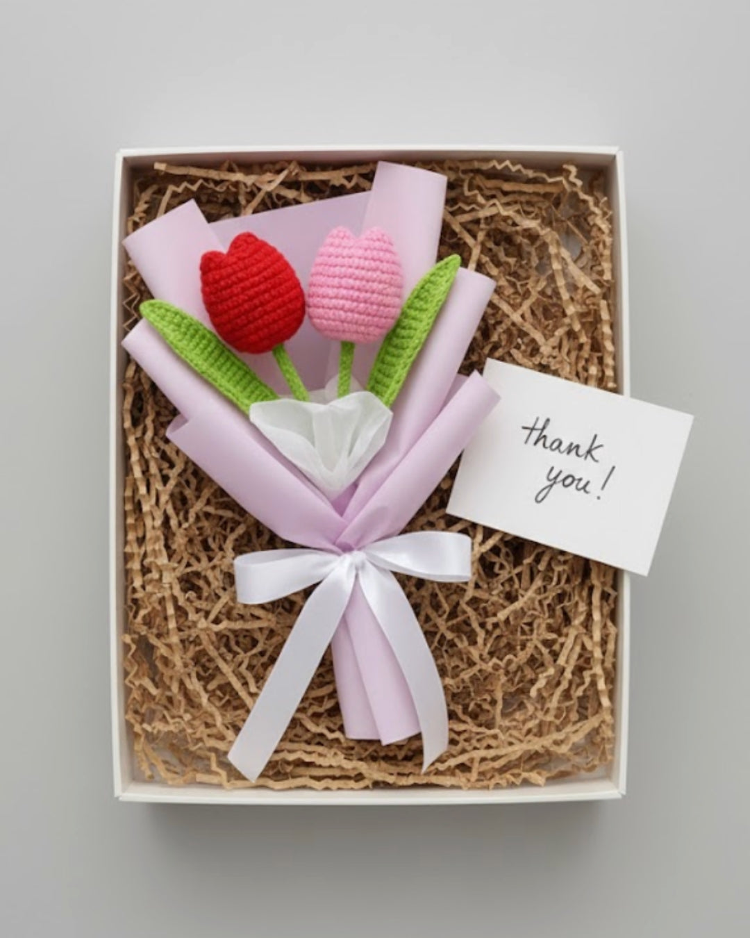 Handmade Crochet Pink & Red Tulip Bouquet