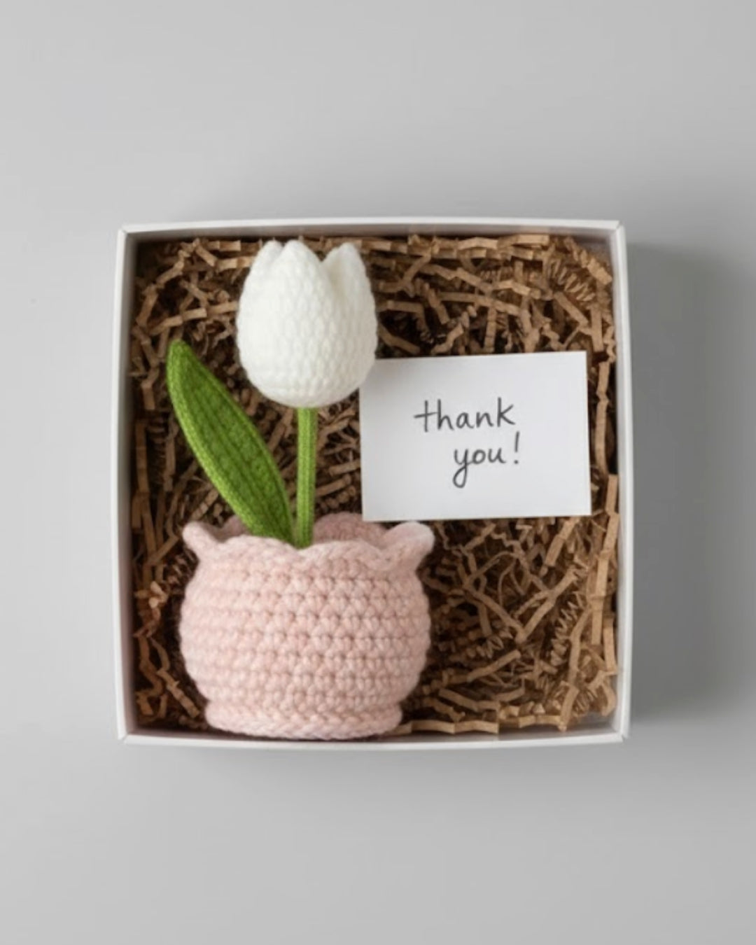 Handmade Crochet White Tulip Flower with Pot