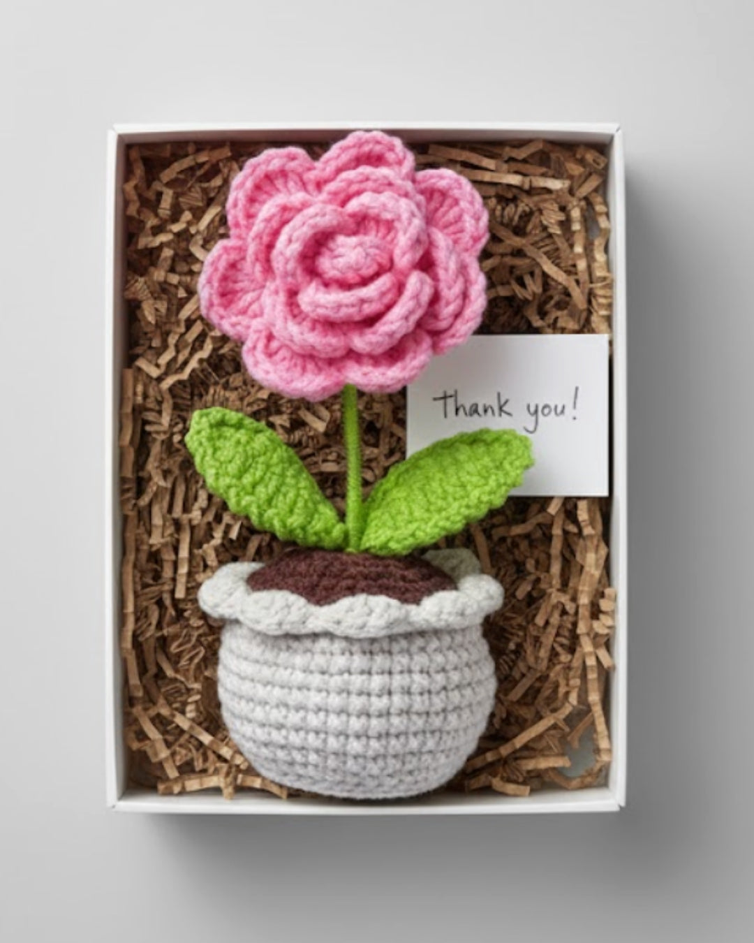 Handmade Crochet Pink Rose with Pot