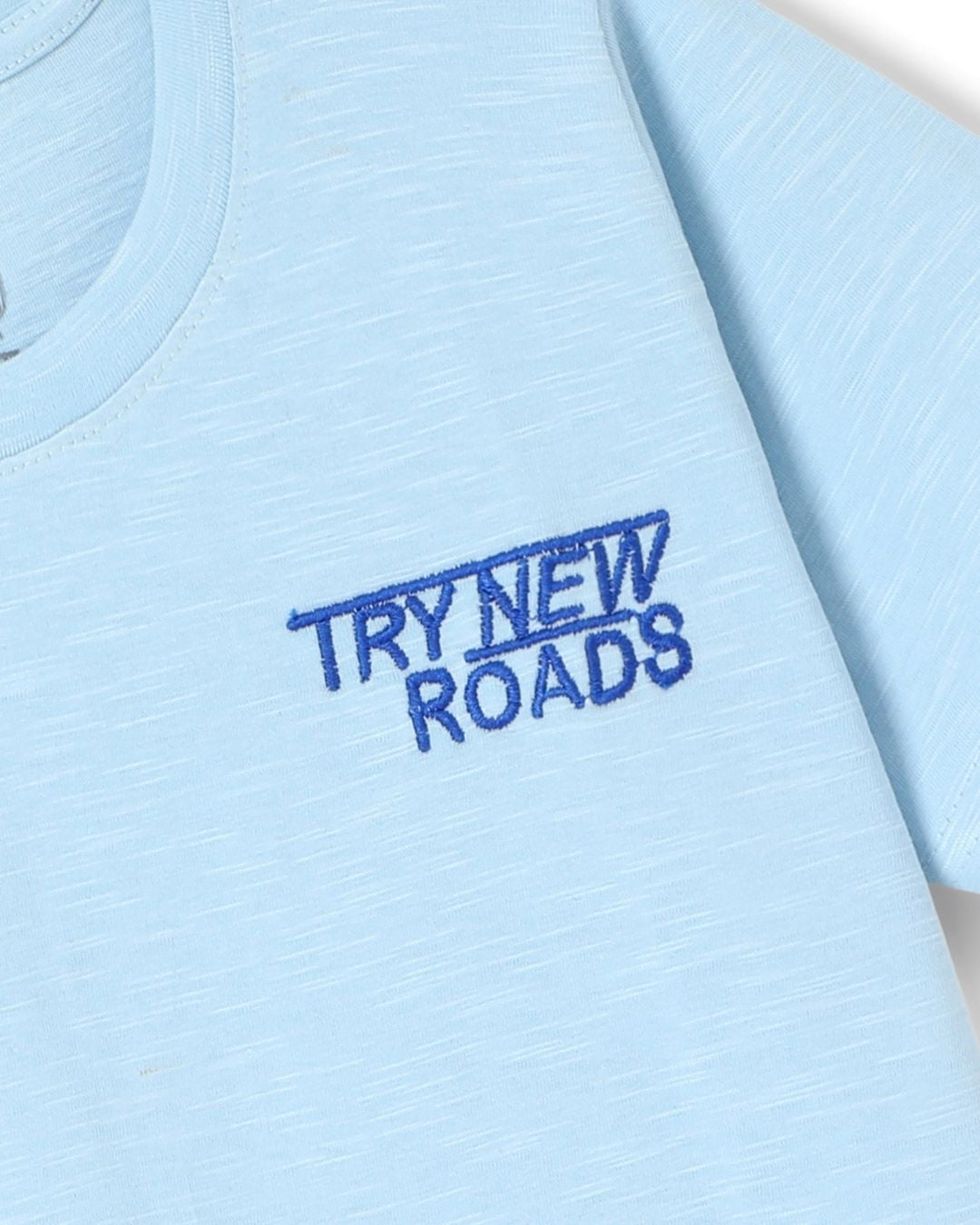 Typographic Printed Premium Cotton Half Sleeves Blue T-Shirt with Black Shorts for Boys