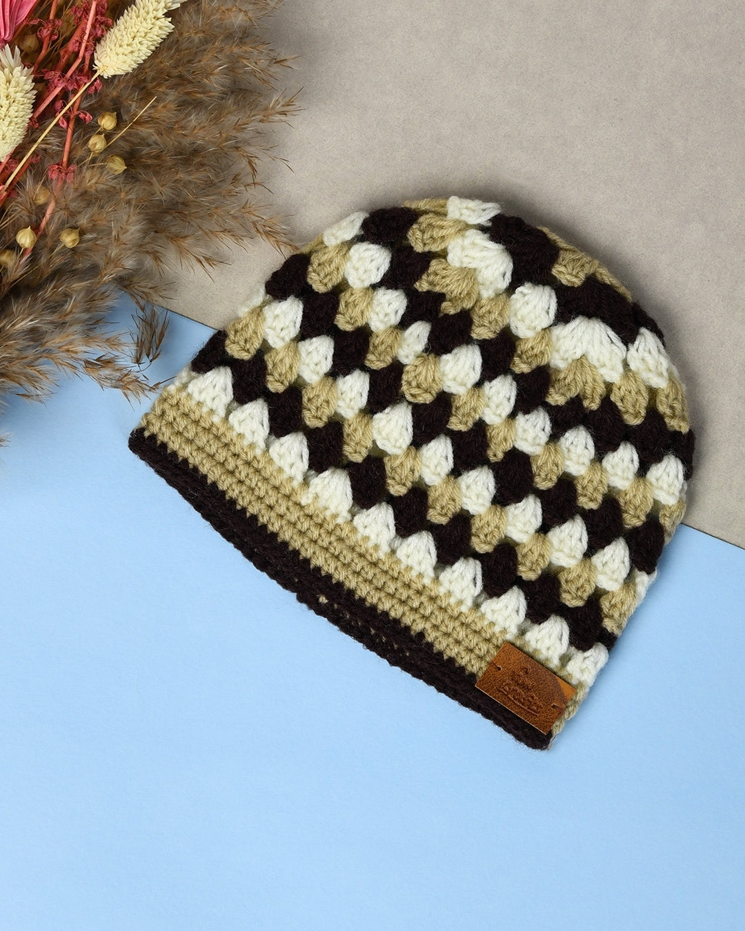 Multicolor Self Design Beanie Handmade Knitted Woollen Cap for Kids