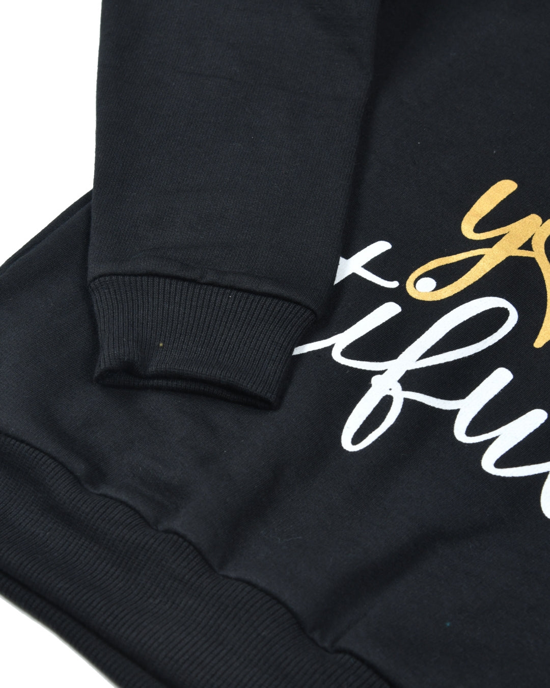 Black Typographic Printed Hoodie for Girls