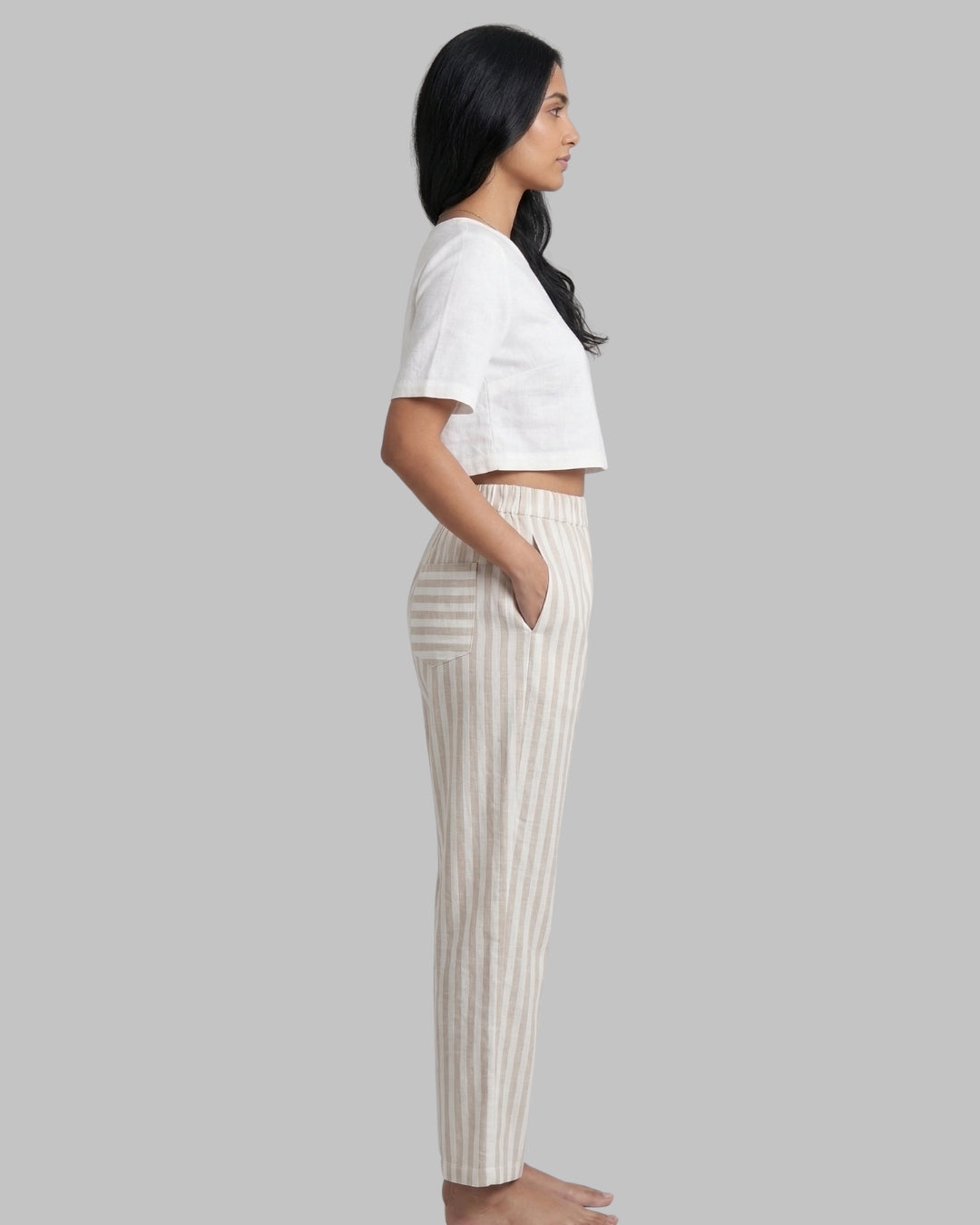 Beige Super Comfy Cotton Poplin Relax Fit Lounge Pant for Women