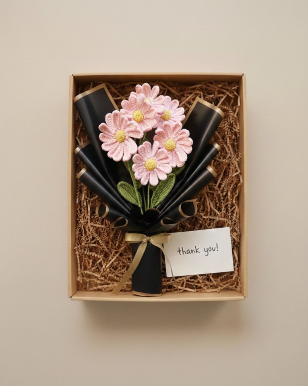 Handmade Crochet Pink Daisy Flower Bouquet