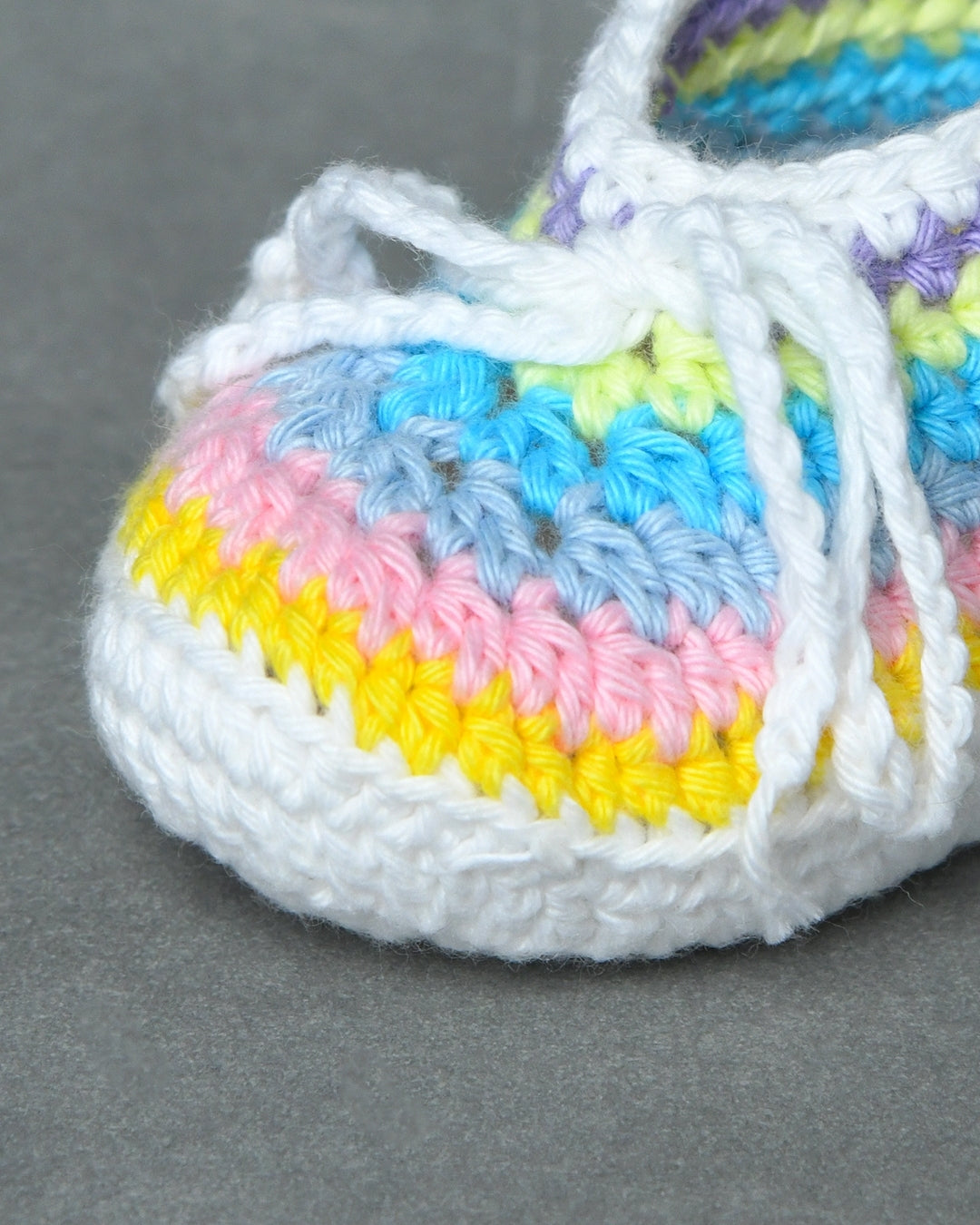 Multicolor Handmade Organic Thread Crochet Booties with Cute Bow Design