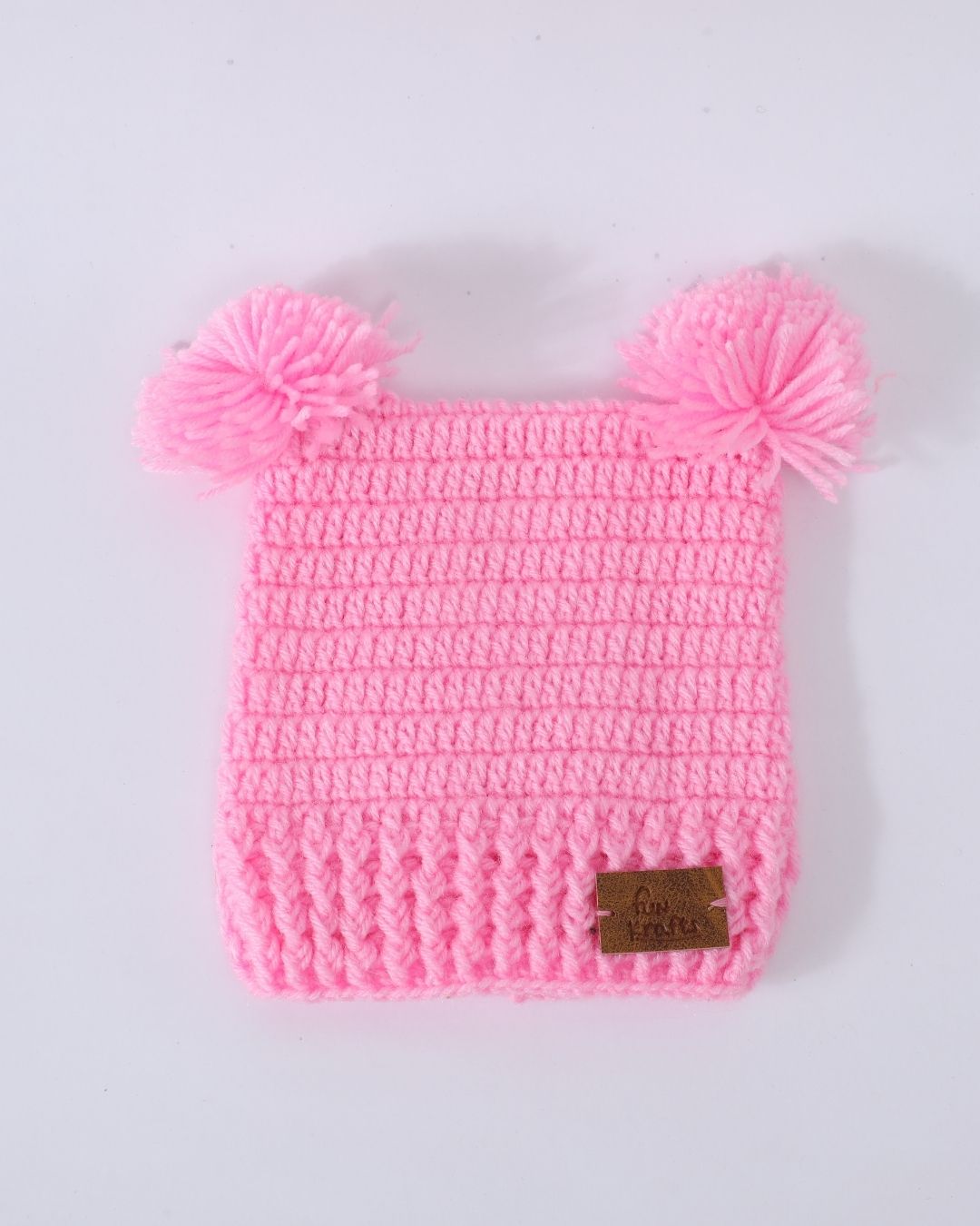 Pink Self Design Beanie Handmade Knitted Woollen Cap for Girls