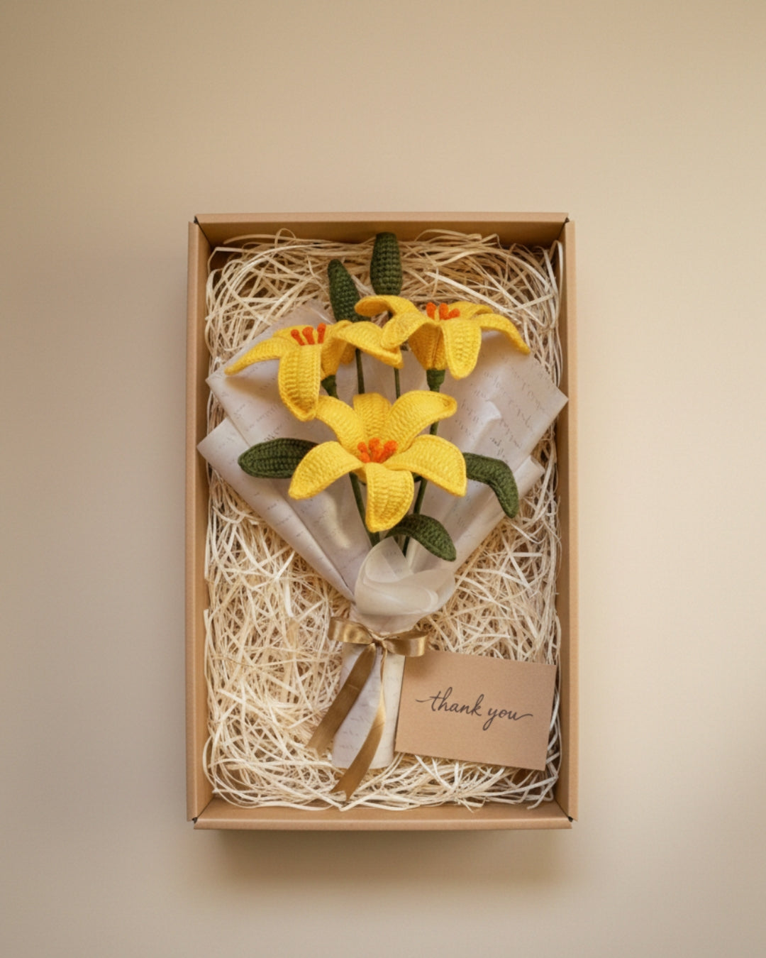 Handmade Crochet Premium Organic Thread Yellow Lily Bouquet