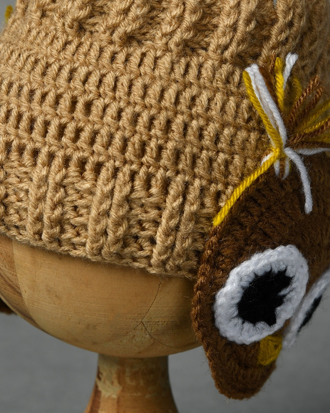 Beige Self Patterned Handmade Woollen Ear Warmer Muffs Headband for Kids