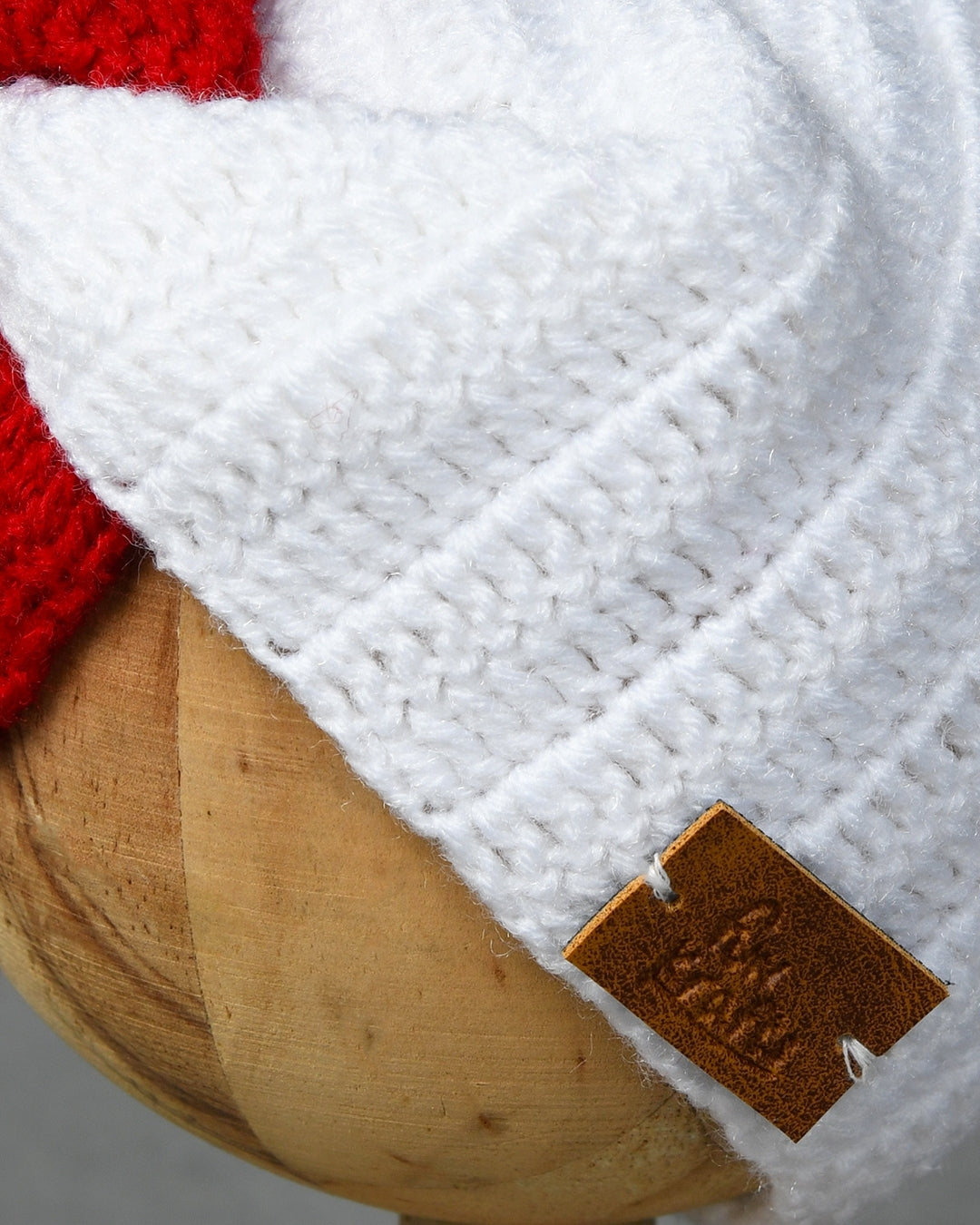 Red & White Self Design Handmade Woollen Ear Warmer Muffs Headband for Kids