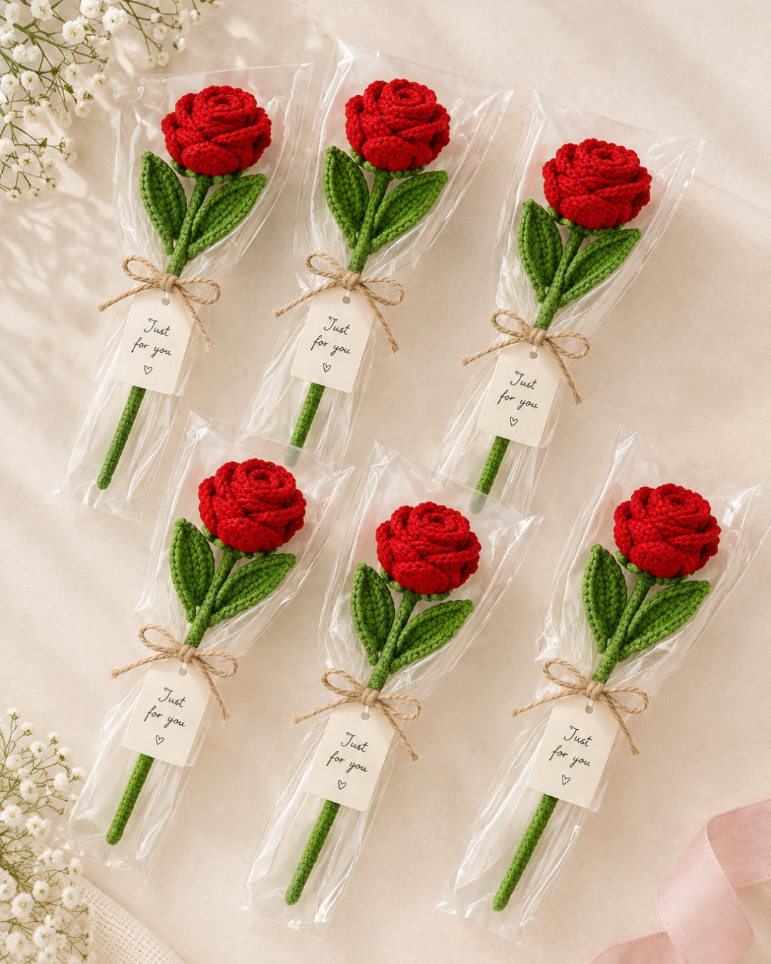 Handmade Crochet Rose Bouquet/Stick