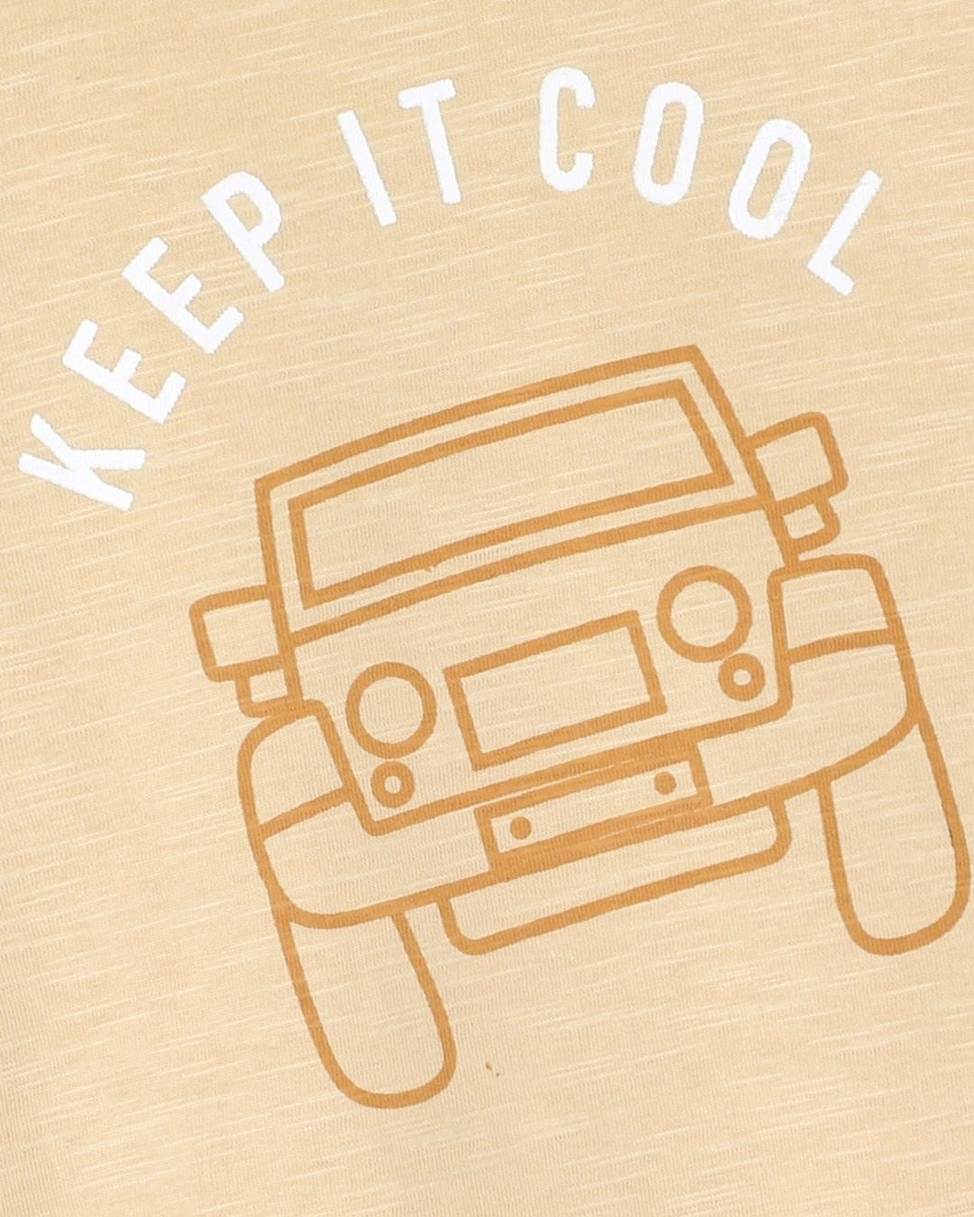 Car Printed Premium Cotton Half Sleeves Beige T-Shirt with Black Shorts for Boys