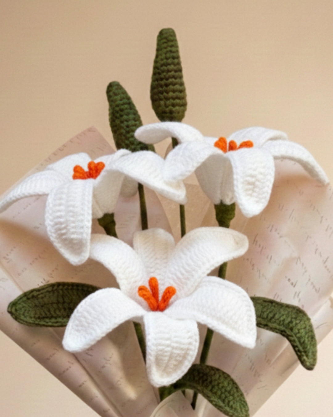 Handmade Crochet White Lily Jumbo Bouquet