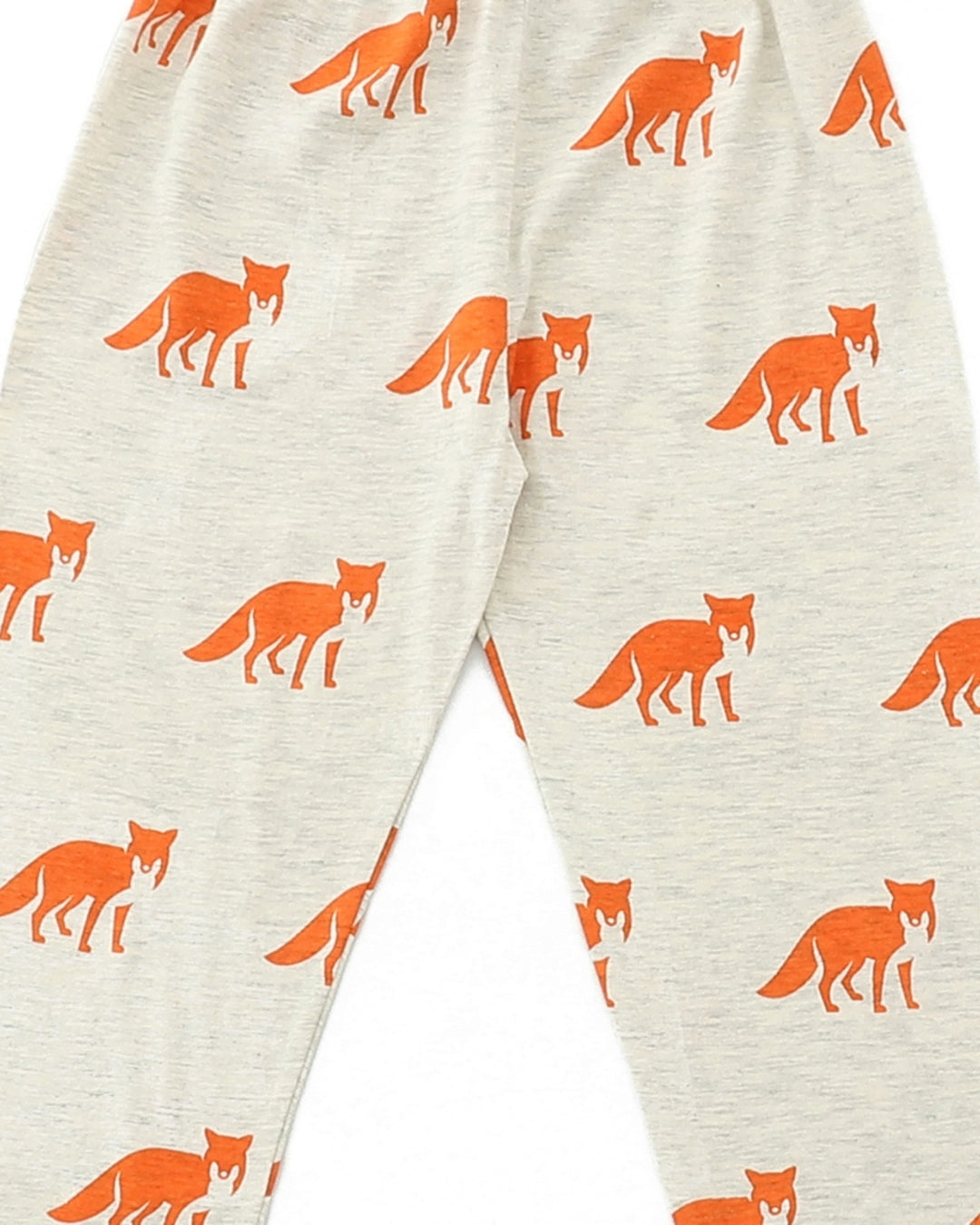 Beige Cotton Knit Full Length Fox Printed Pajama