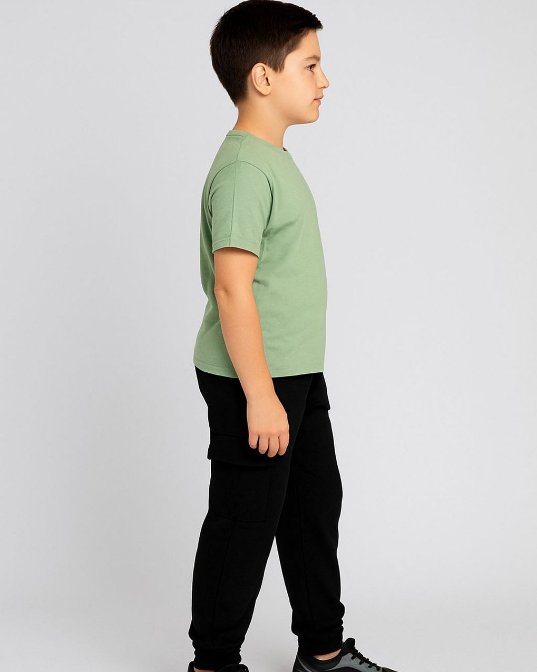 Black Loop Knit Cotton Cargo Jogger with Pockets for Boys & Girls