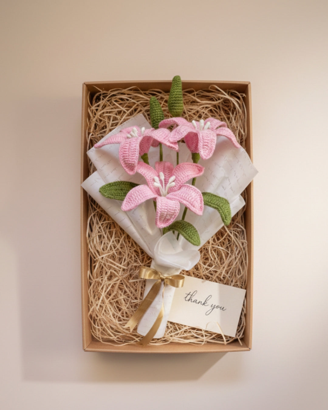 Handmade Crochet Premium Organic Thread Pink Lily Bouquet