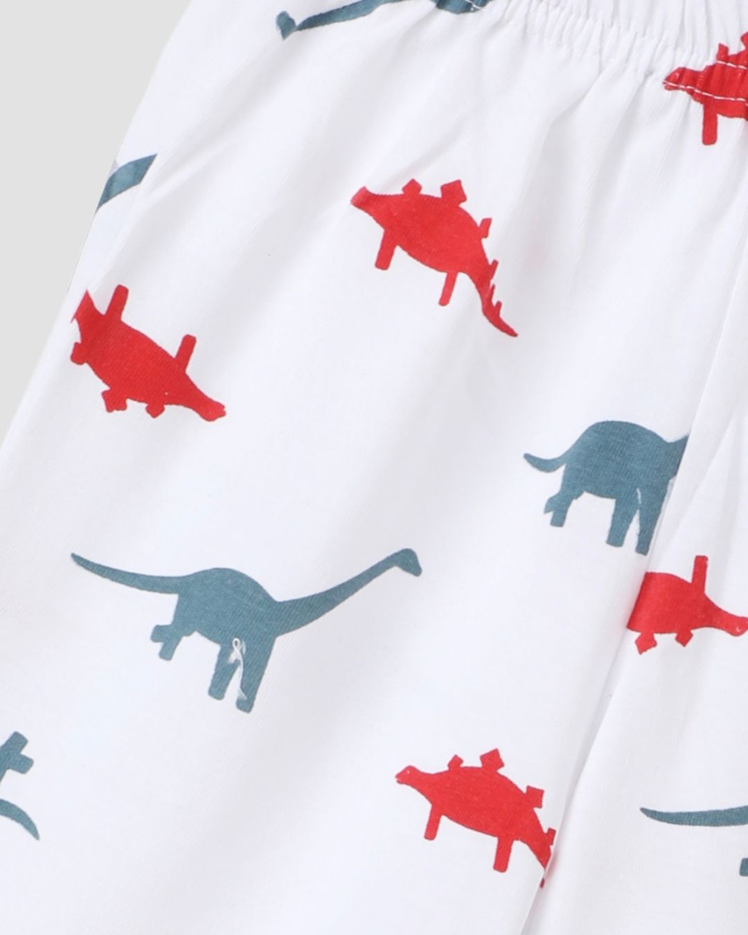 Dinosaur Printed Premium Cotton Full Sleeves White T-Shirt & Pyjama for Boys & Girls