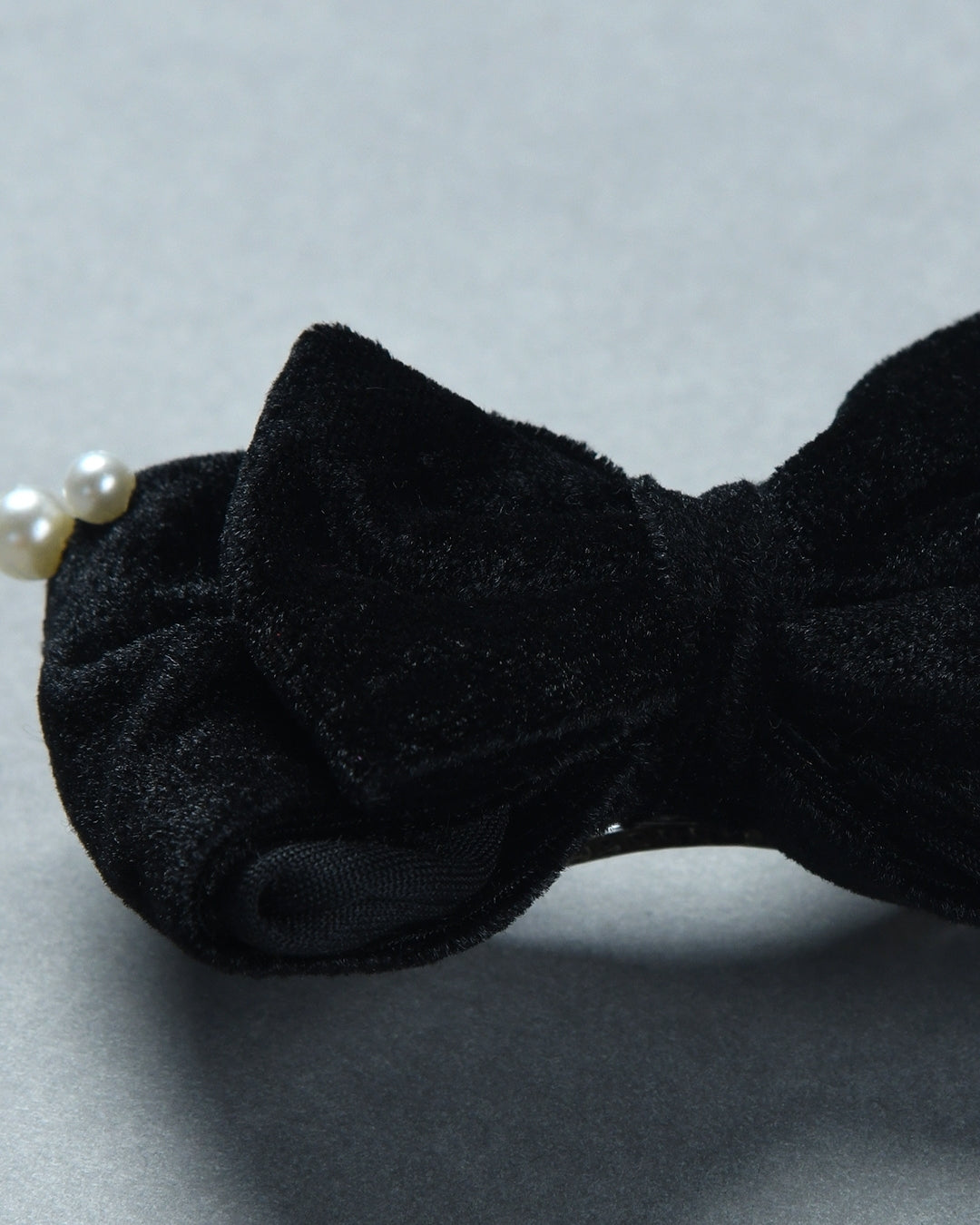 Pearl Embellished Velvet Bow - Black