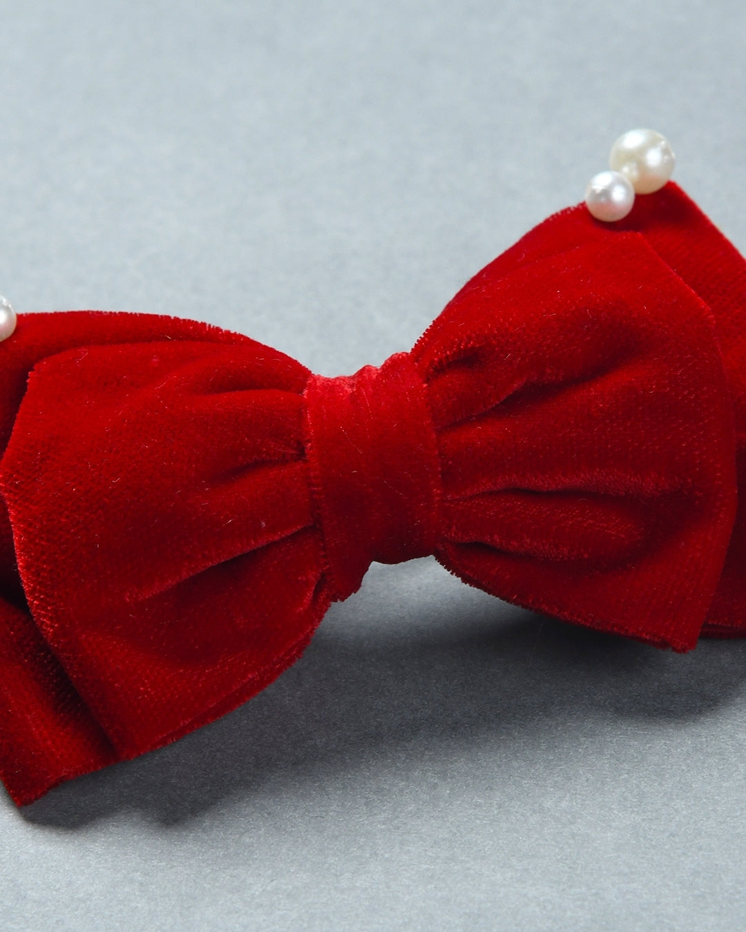 Pearl Embellished Velvet Bow - Red