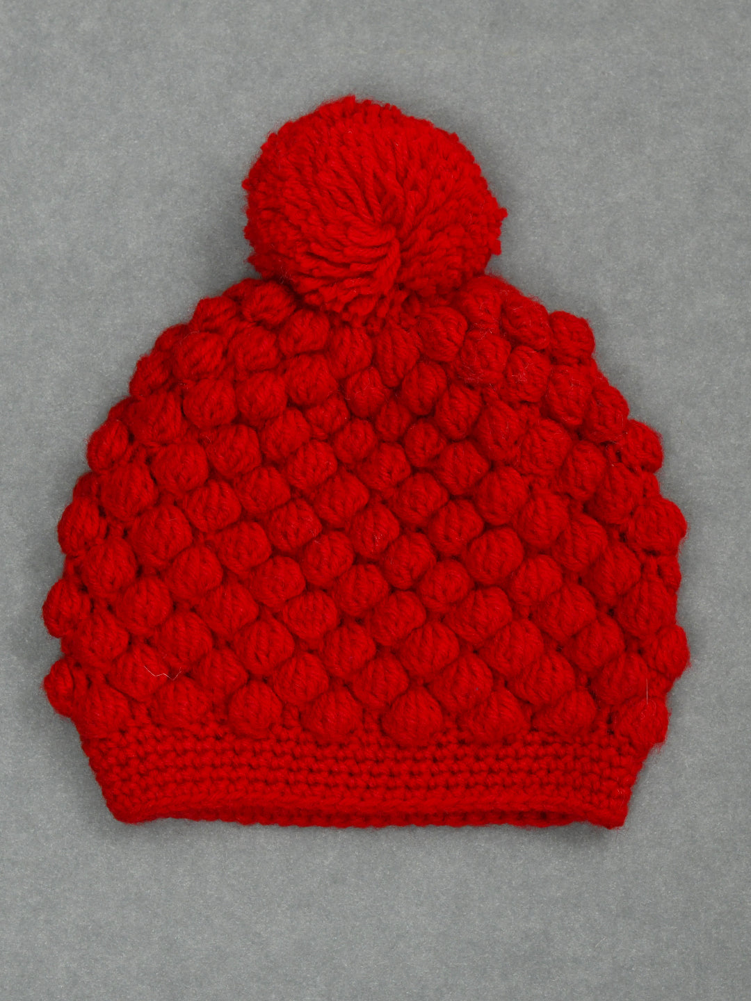 Red Handmade Soft Woolen Pom Pom Cap for Kids