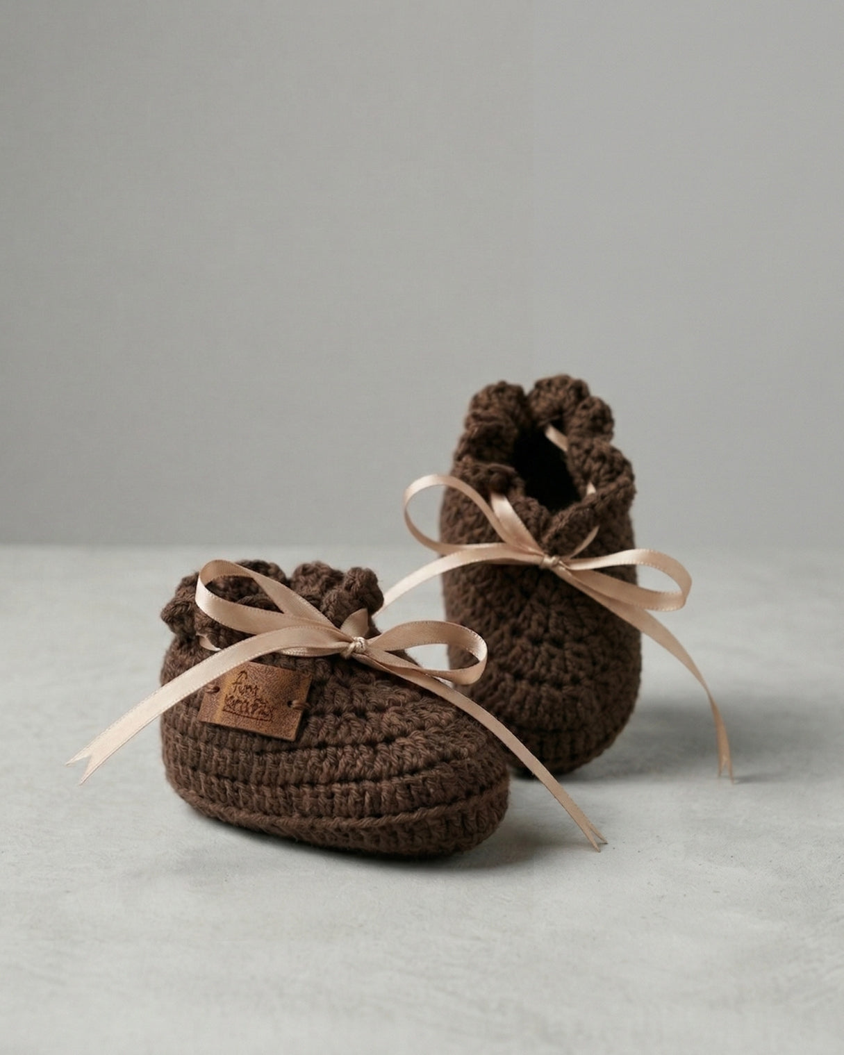 Dark Brown Bow Design Handmade Organic Cotton Booties for Girls