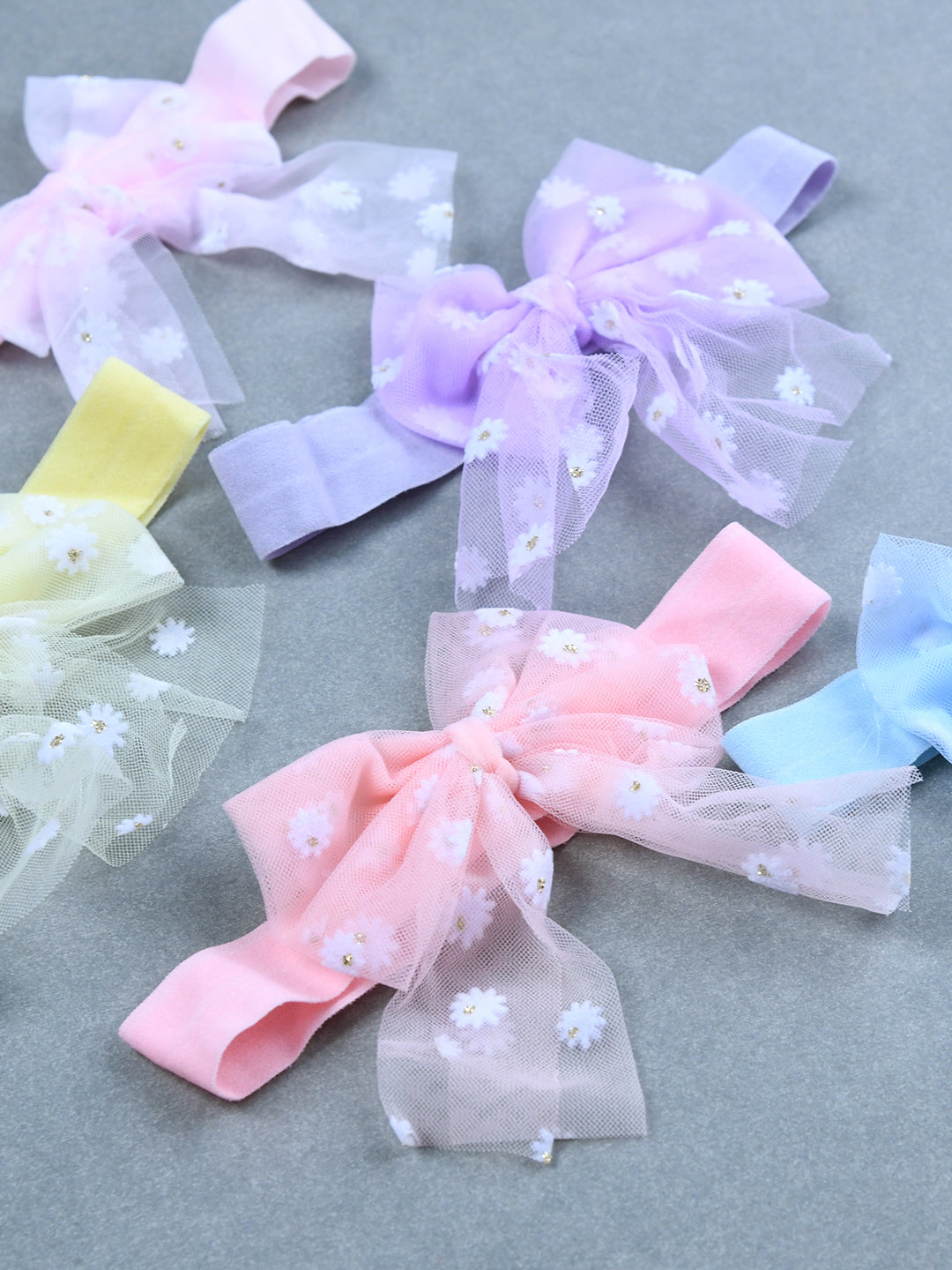Pack Of 5 Trendy Bow Headbands - Mauve, Pink, Yellow, Blue