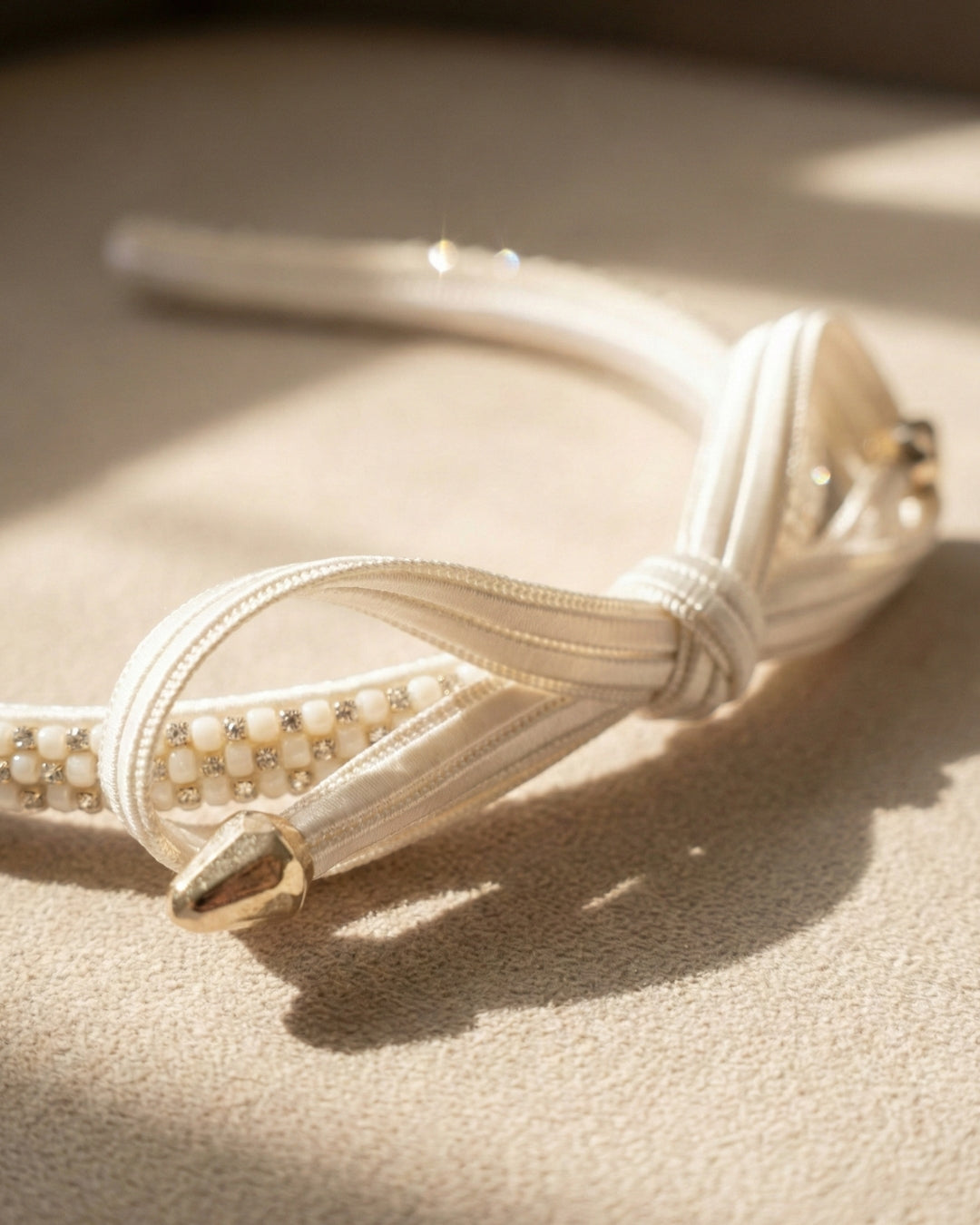 Girls White Infinity Knot Hairband with Silver Crystal Embellishments